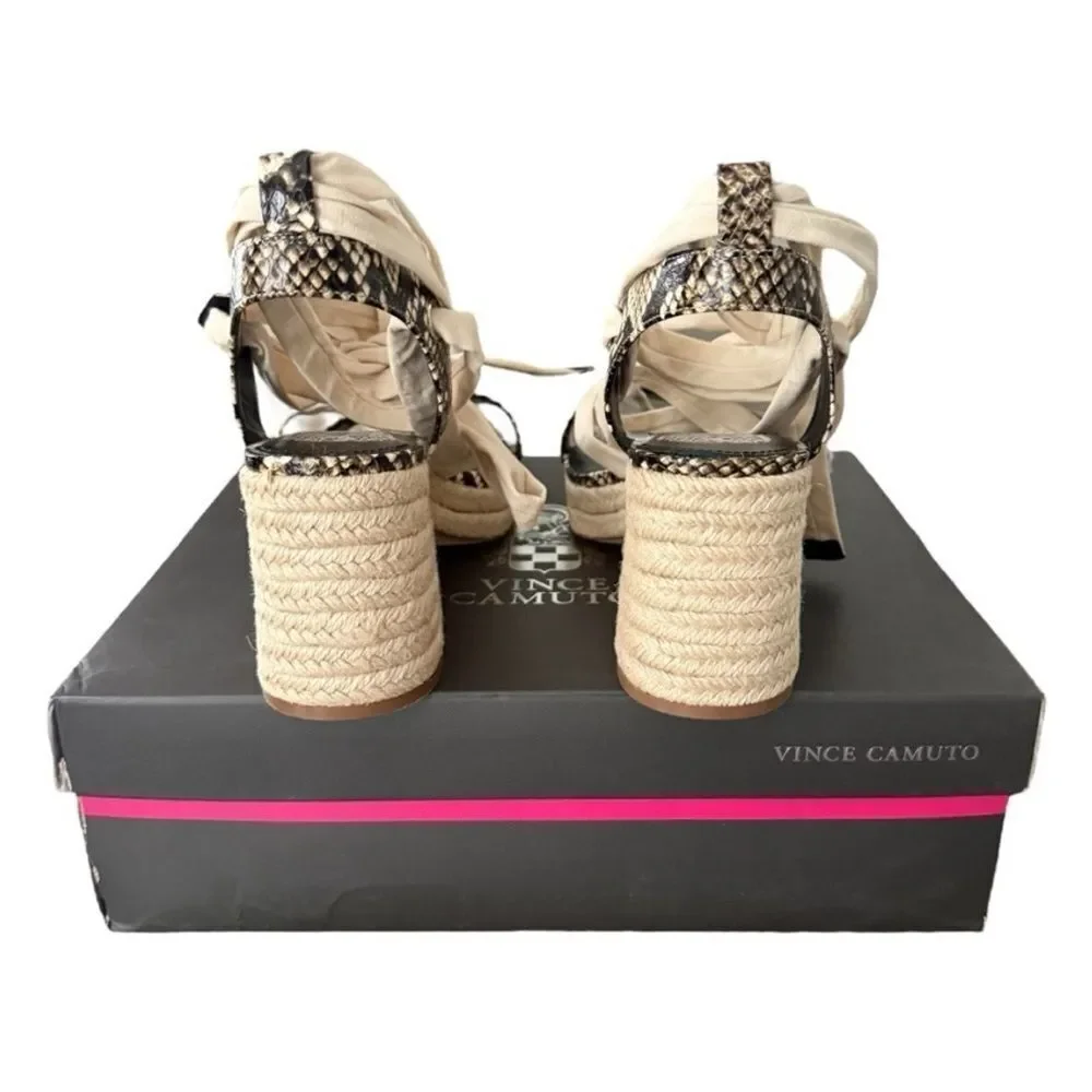 Vince Camuto Roreka Python Espadrille Block Heel Sandals Warm Vanilla Black 9
